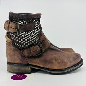Steve Madden Women's Flank Brown Leather Moto Mesh Ankle Biker Boots Size 8.5